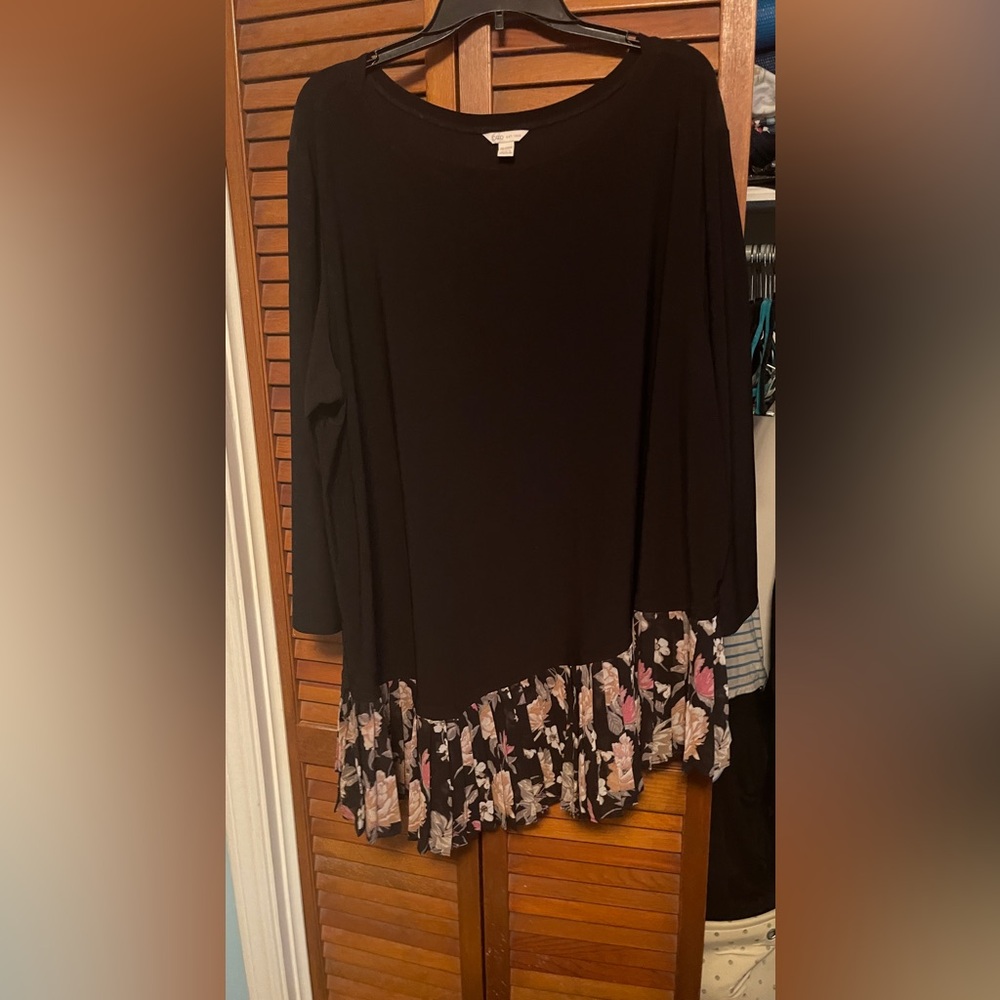 Cato Black Tunic with Floral Hem